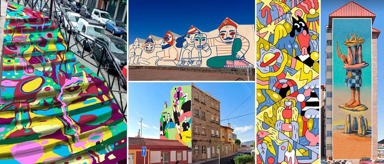 Algunos de los nuevos murales que se incorporan al museo urbano vigués