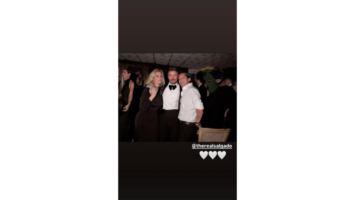David Beckham junto a Míchel Salgao y su mujer, Malula Sanz.