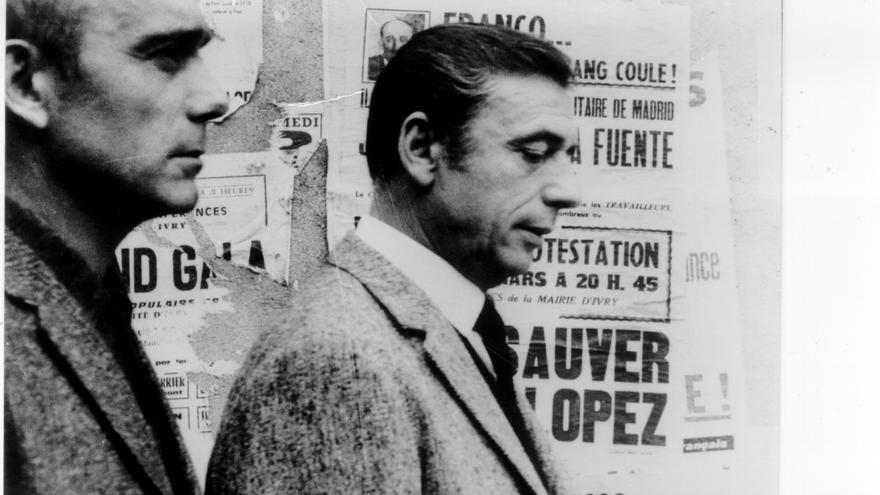 Yves Montad (dcha.) en un fotograma de &#039;La guerra ha terminado&#039;, film dirigido por Alain Resnais con guión de Semprún en el que el actor francés interpreta a un militante comunista español exiliado en París.