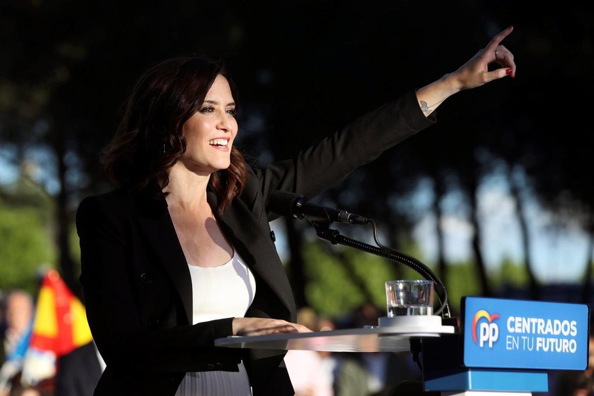 GRAF7673. PUENTE DEL REY (MADRID), 24/05/2019.- La candidata del PP a la Comunidad de Madrid, Isabel Díaz Ayuso, interviene este viernes en el acto de cierre de campaña celebrado en Puente del Rey (Madrid). EFE/ J.J Guillén