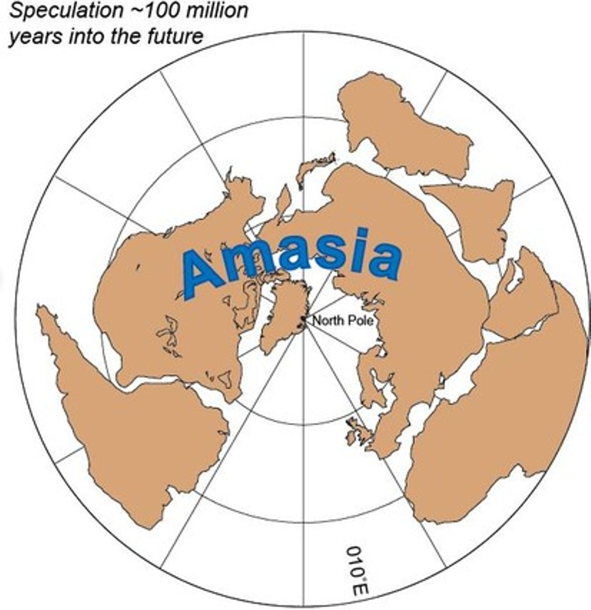 El megacontinent Amàsia, d’aquí 100 milions d’anys.
