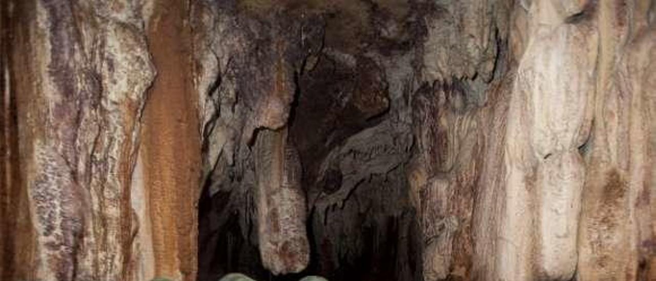Quesos de Cabrales en la cueva de maduración de José Bada.