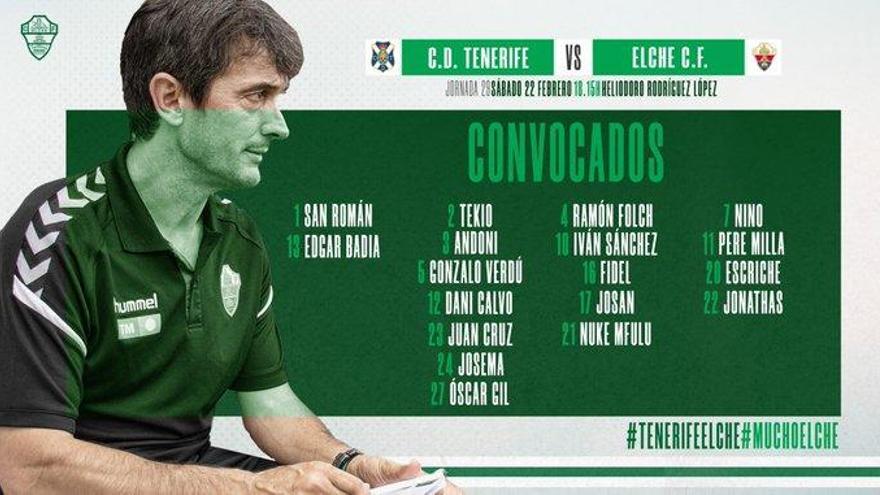 Convocatoria del Elche para viajar a Tenerife