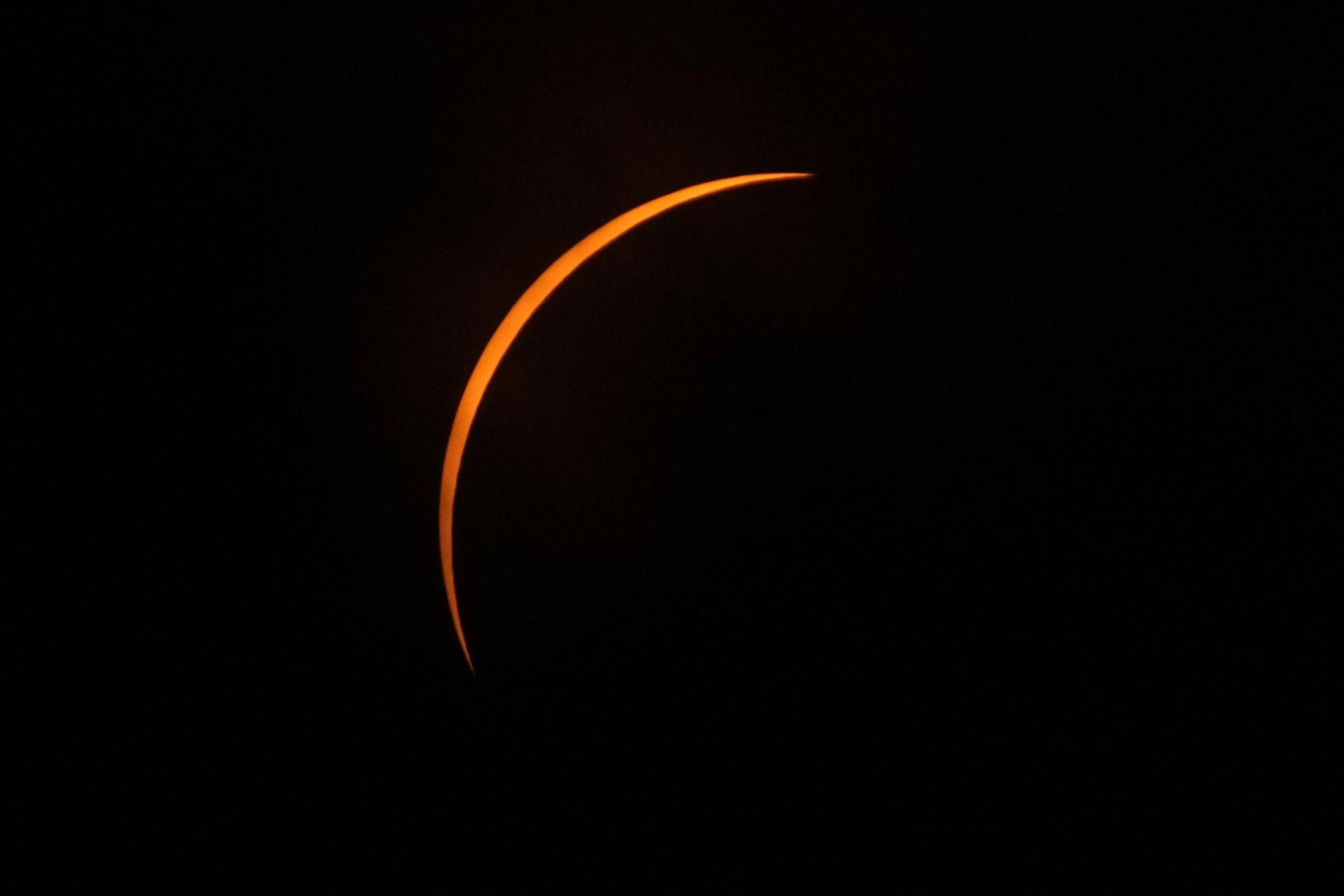 The moon partially covers the sun during a total solar eclipse, as seen from Eagle Pass, Texas, Monday, April 8, 2024. (AP Photo/Eric Gay)