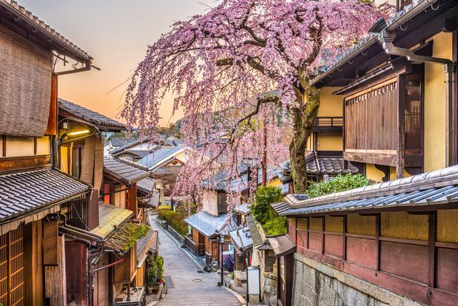 La zona histórica de Kioto  y el distrito de Higashiyama son Patrimonio de la Humanidad.