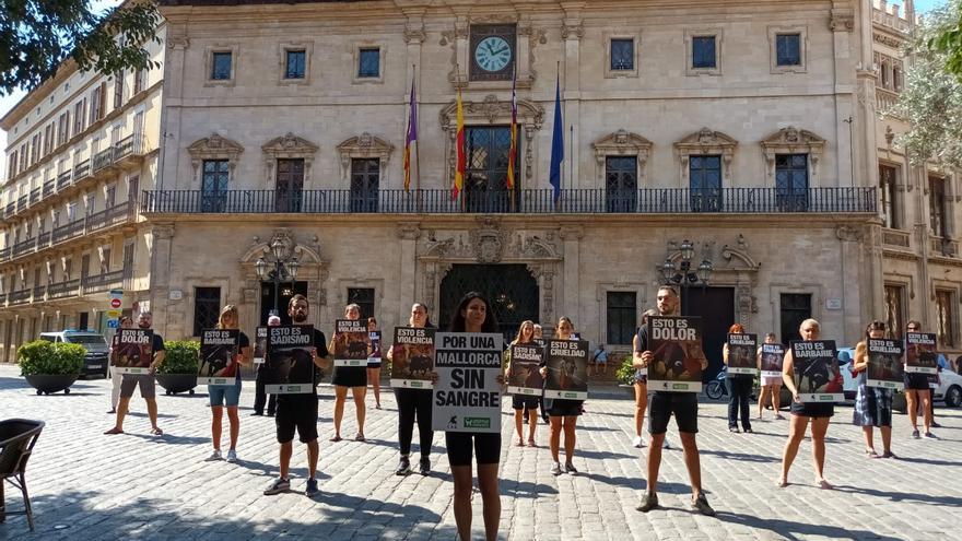 Tierschützer protestieren gegen die anstehenden Stierkämpfe in Palma de Mallorca