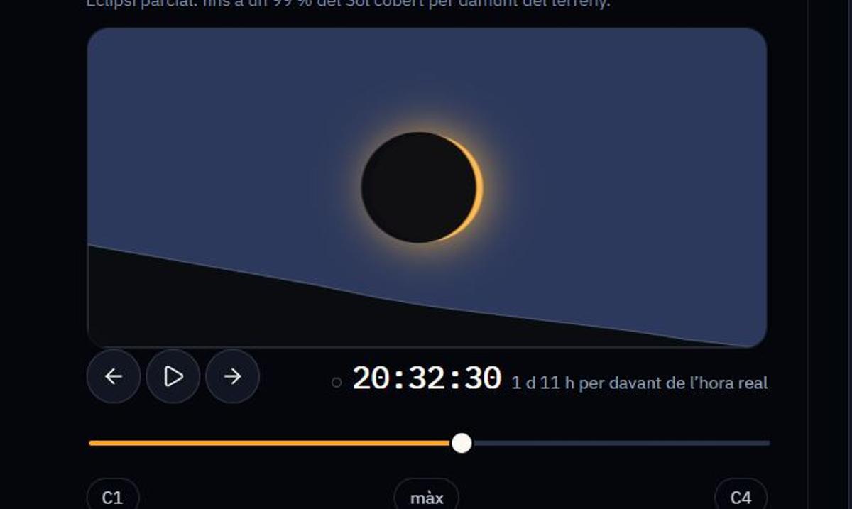 Simulació de la vista de l'eclipsi des del carrer Sant Antoni Maria Claret de Manresa