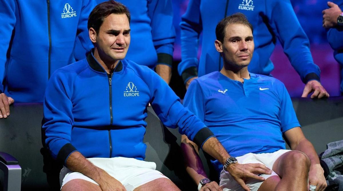 Federer y Nadal, en la despedida del suizo en Londres.