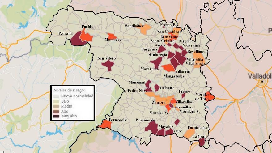 Mapa de contagios COVID por municipios en Zamora