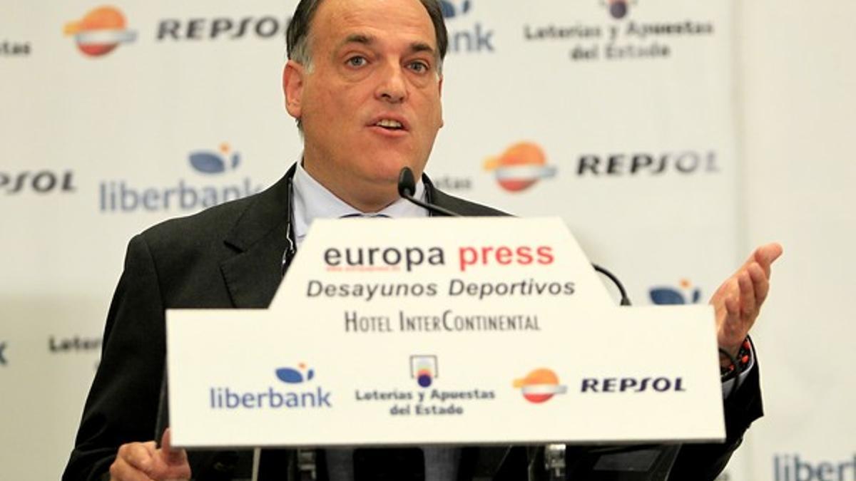 El presidente de la LFP, Javier Tebas, en la sesión de los Desayunos Deportivos de Europa Press.