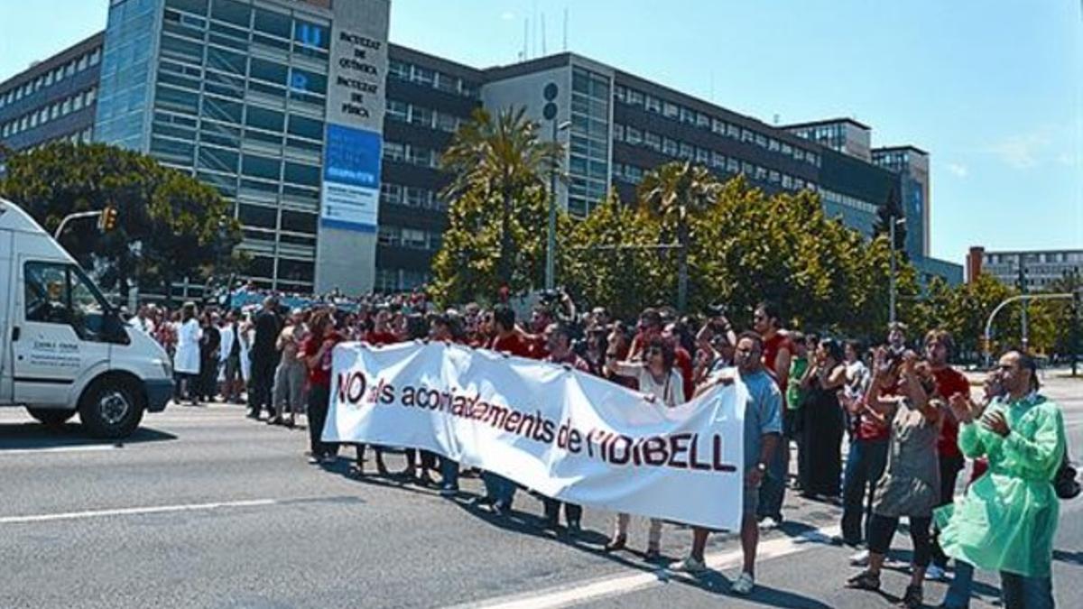 La protesta de ayer en la Diagonal de Barcelona.