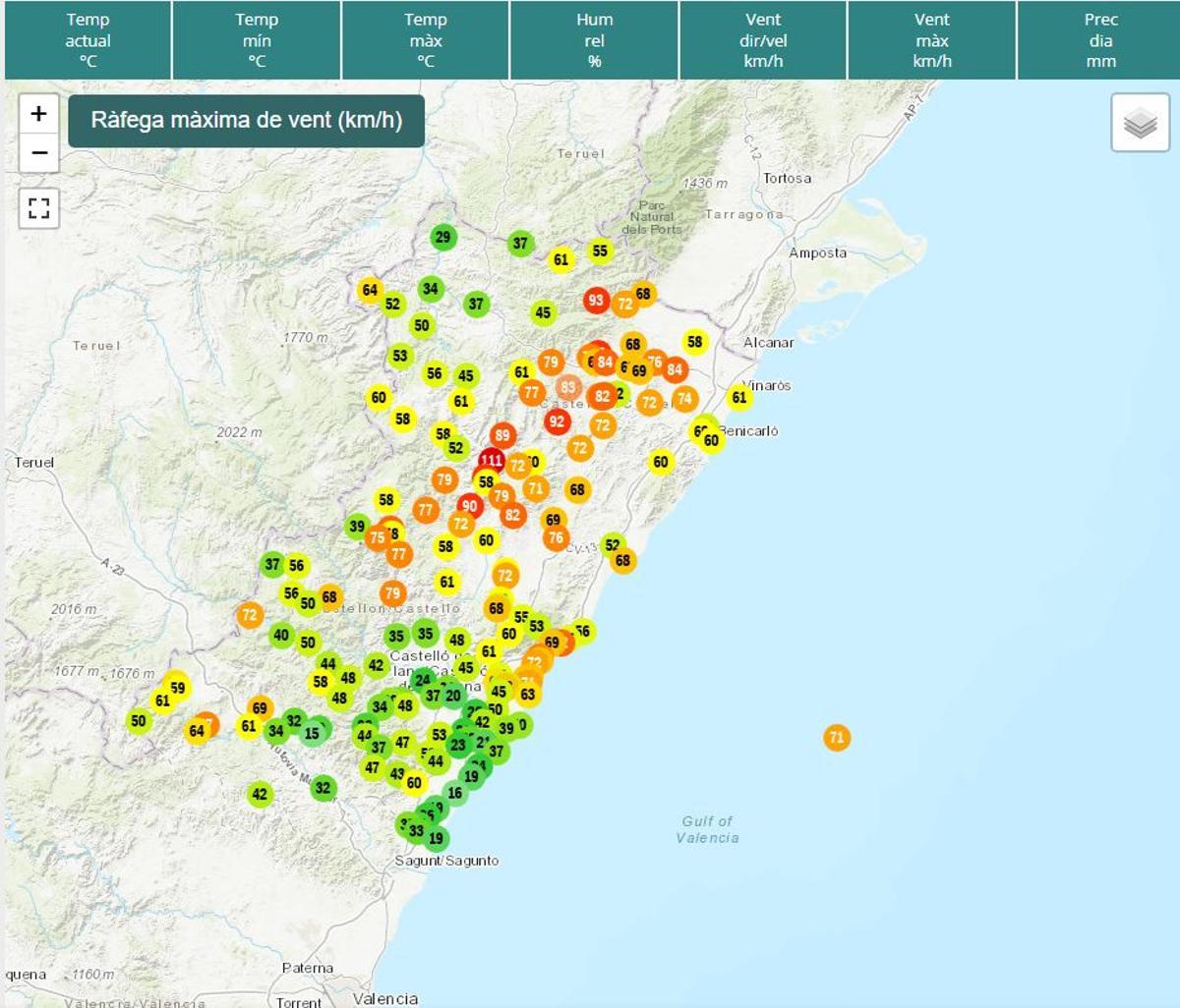 Imagen de las cifras de las rachas de viento