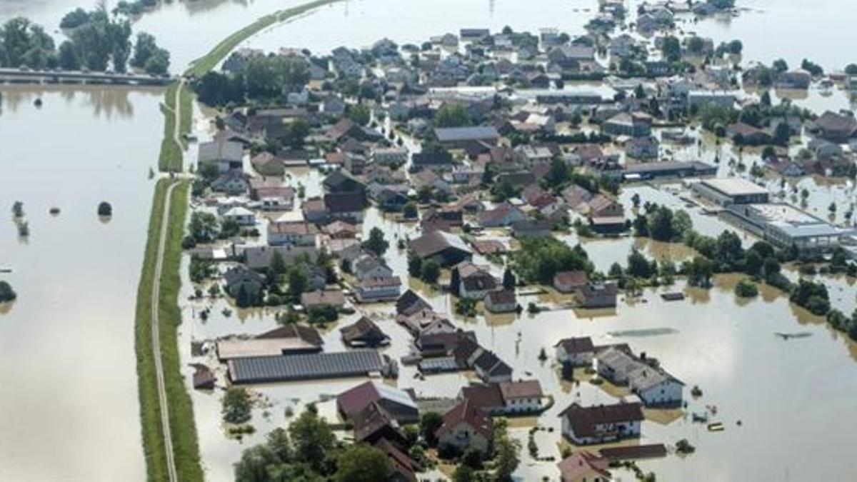 Vista aérea de las inundaciones en el distrito de Fischerdouf, en Alemania.