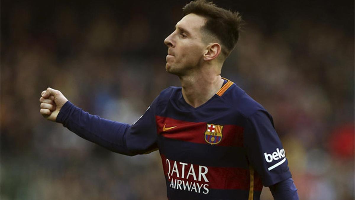 Leo Messi celebra un gol con el Barça