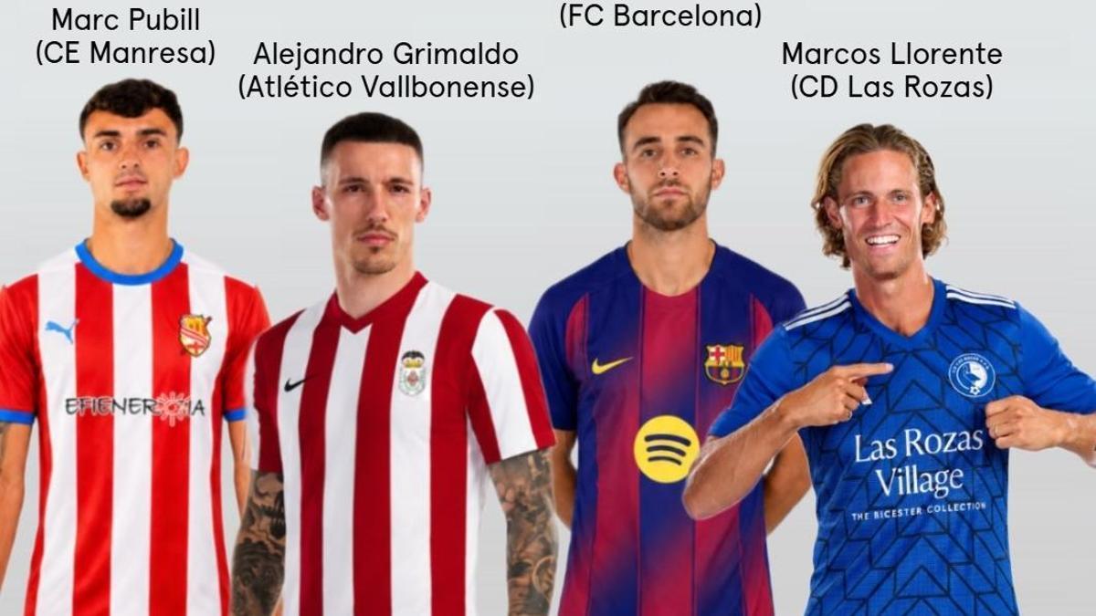 Marc Pubill, amb la camiseta del CE Manresa, al costat d'altres companya com Eric Garcia, amb la del Barça