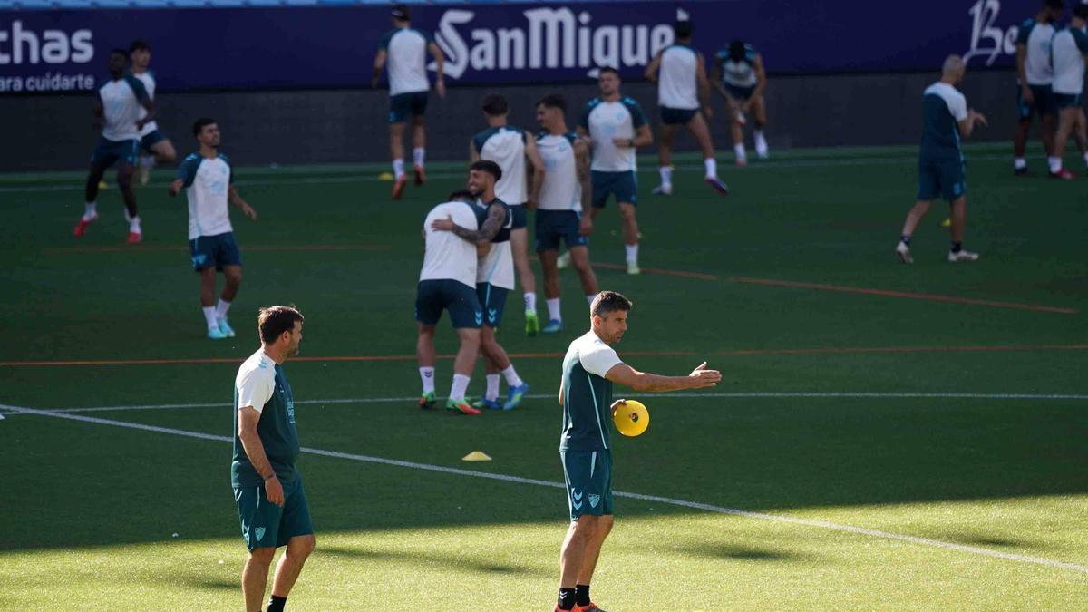 Juanfran Funes en el entrenamiento de este viernes del Málaga CF.