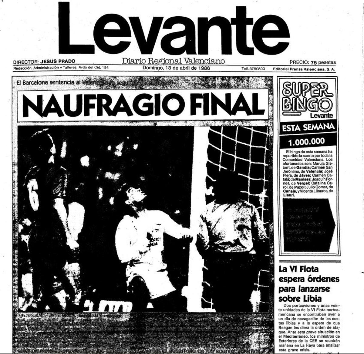 Portada del diario Levante tras la derrota en el Camp Nou