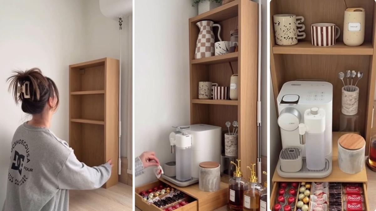 El "coffee corner" creado a partir de un mueble de Ikea