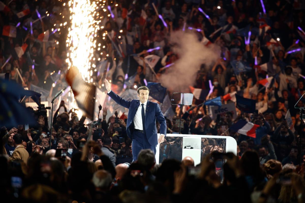 Emmanuel Macron durante un acto de campaña en París.