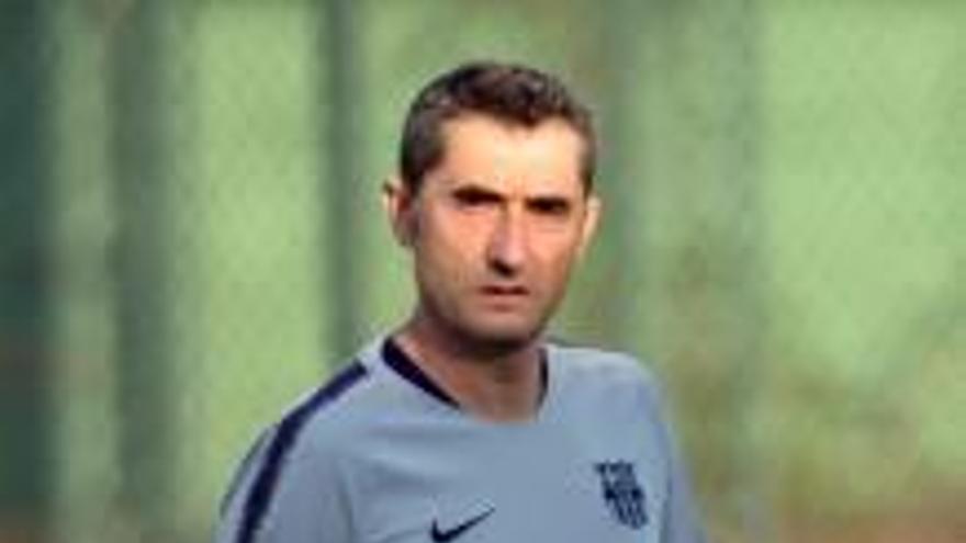 Ernesto Valverde, a l&#039;entrenament d&#039;ahir.