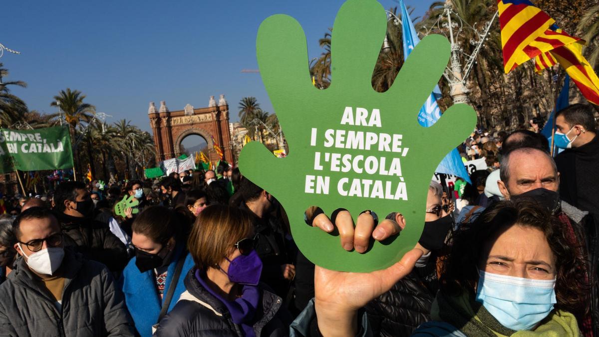 Manifestantes durante la protesta en Barcelona.