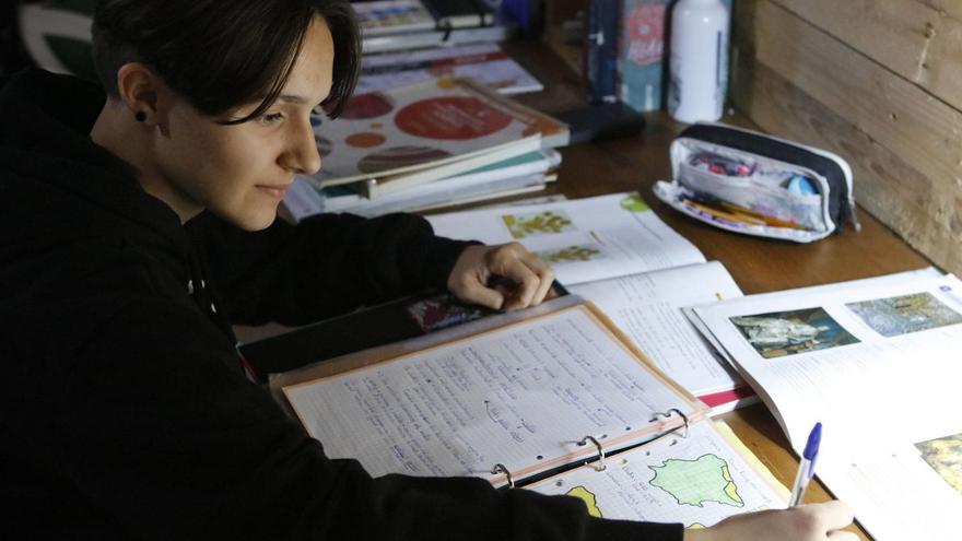 Eine Schülerin erledigt, auf Katalanisch, die Hausaufgaben in Geografie und Geschichte.  | FOTO: NELE BENDGENS