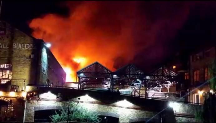 Camden Market is seen ablaze in London