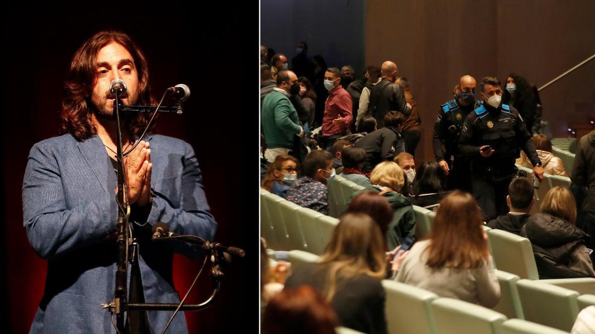 Andrés Suárez pidiendo disculpas por la suspensión del concierto de ayer | La Policía Local desaloja el auditorio Mar de Vigo.