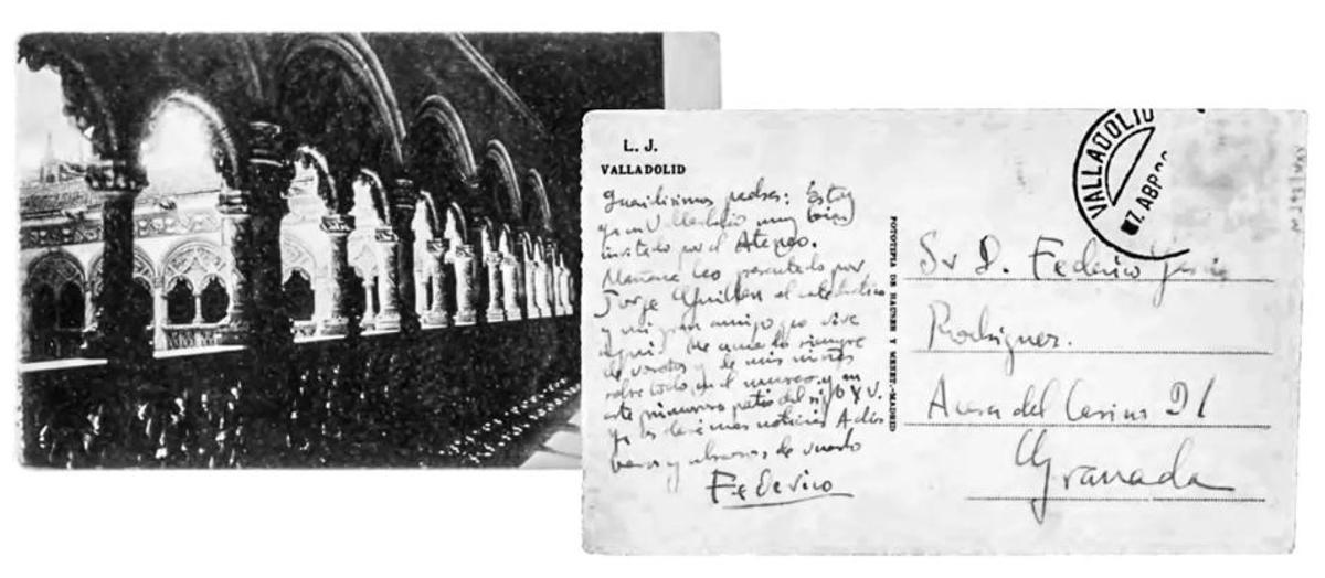 Una postal del poeta als seus pares, l'abril de 1926.