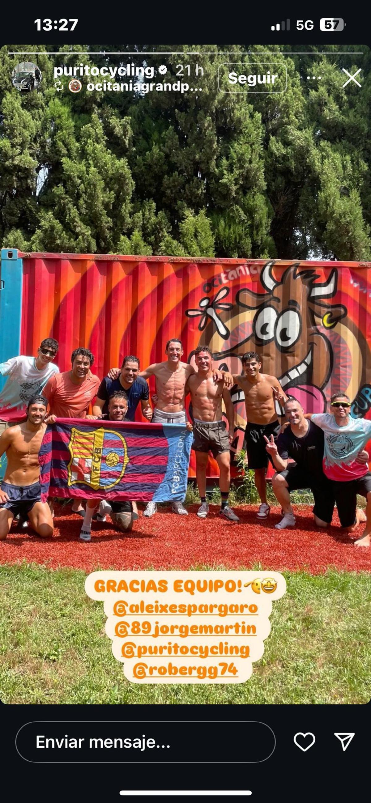 Historia de Instagram del 'Purito' Rodríguez en 'Grand Prix Park', junto a Jorge Martín y Aleix Espargaró, entre otros.