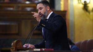 El líder de Vox, Santiago Abascal, durante su intervención en el debate sobre el estado de la nación.