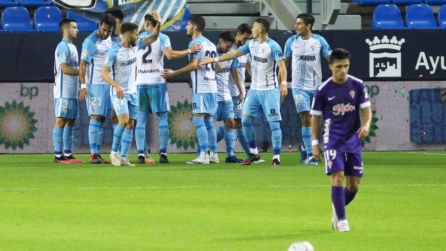 Celebración de un gol del Málaga.