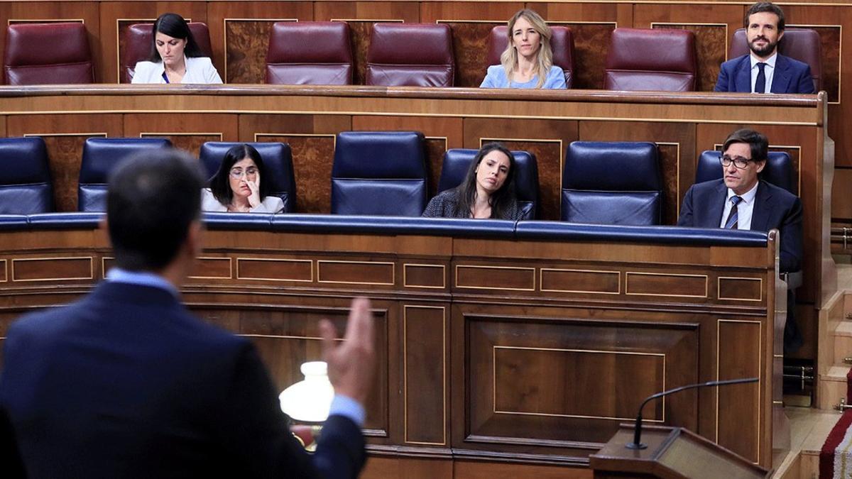 Pedro Sánchez interviene en el Congreso, en la sesión de control al Gobierno del 10 de junio