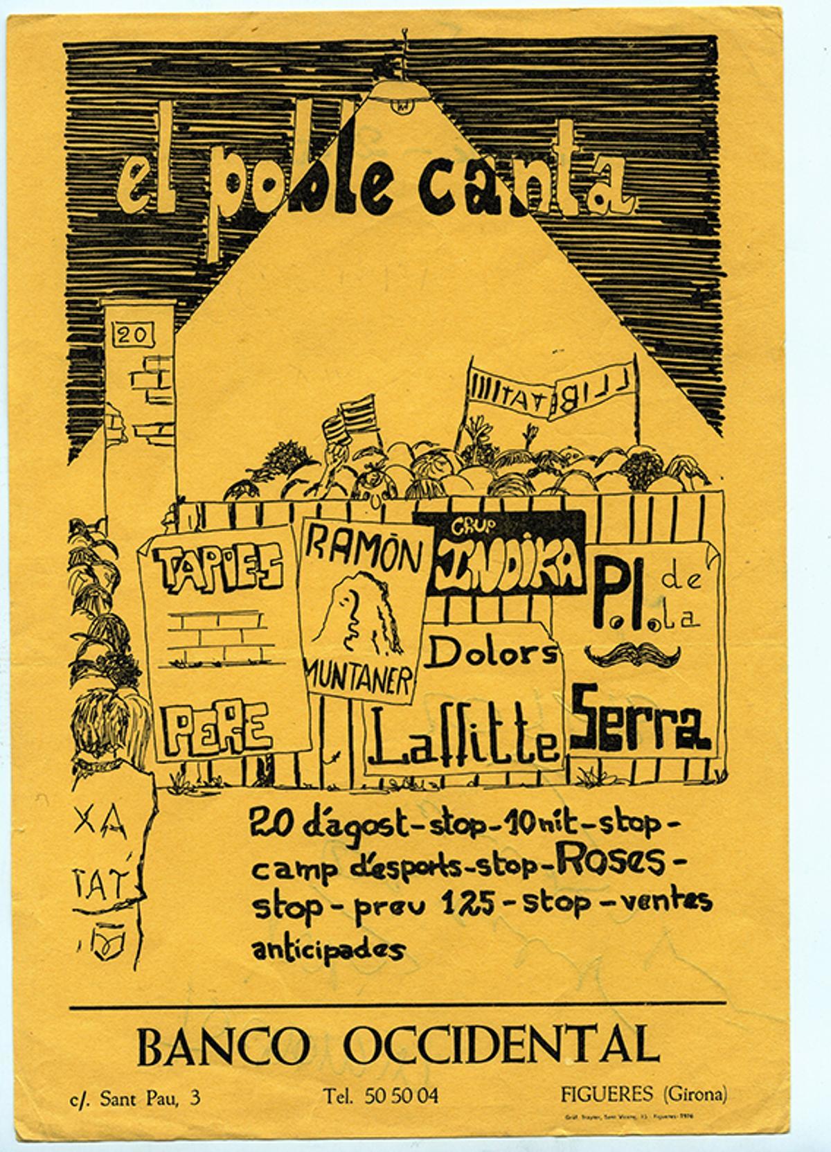 El cartell del concert de Roses que van dibuixar a mà i que es va imprimir a Figueres.