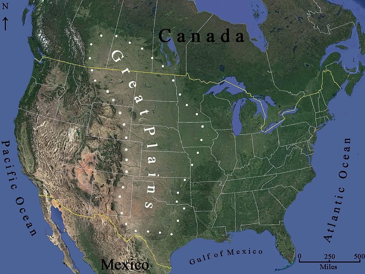Imagen de la distribución aproximada de las Grandes Llanuras norteamericanas