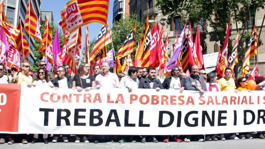 La capçalera de la manifestació de l&#039;1 de Maig de 2016 a Barcelona