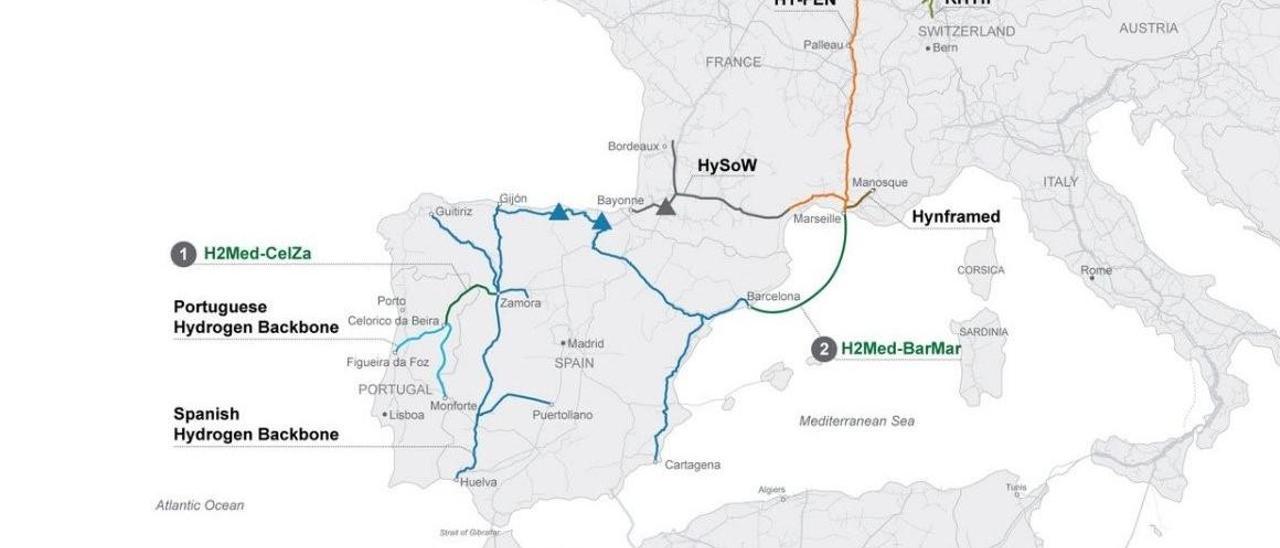 Mapa del despliegue de H2Med desde Portugal hasta Alemania, atravesando Zamora.