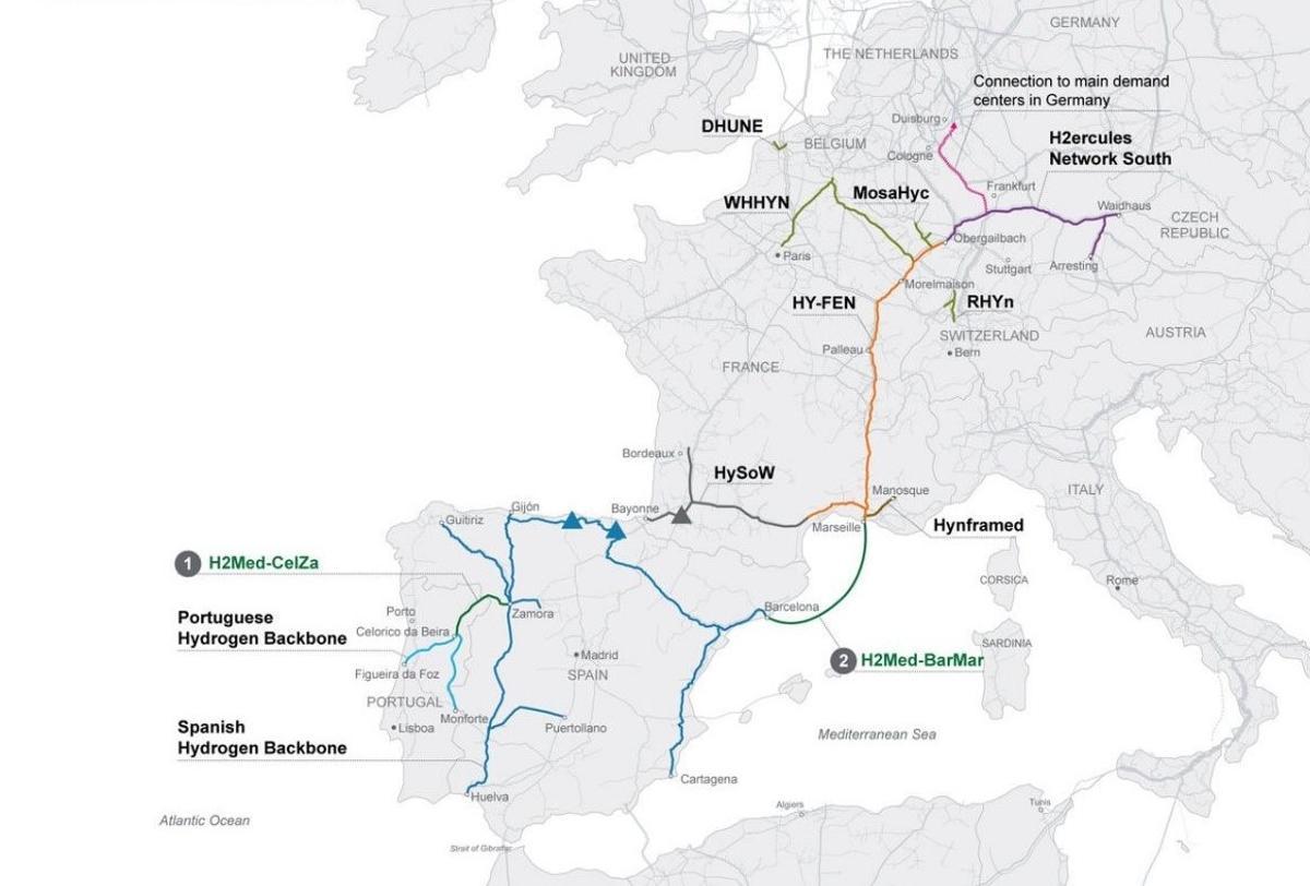Mapa del despliegue de H2Med desde Portugal hasta Alemania, atravesando Zamora.