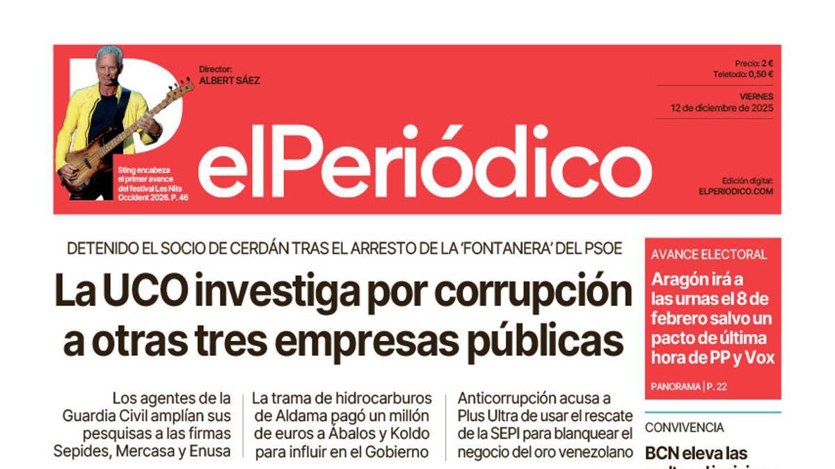 La portada de EL PERIÓDICO del 12 de diciembre de 2025