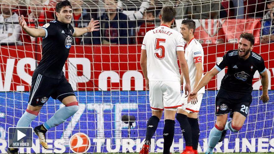 Maxi celebra su gol ante el Sevilla. // Efe