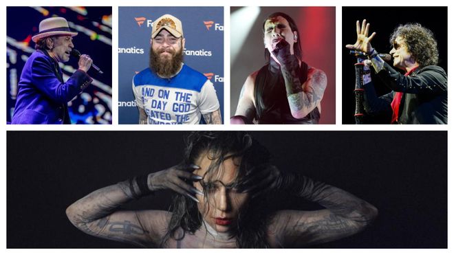 Arriba, Joaquín Sabina, Post Malone, Marilyn Manson y Bunbury. Abajo, Lady Gaga.