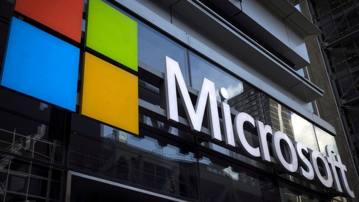 Logo de Microsoft en la oficina de Nueva York.