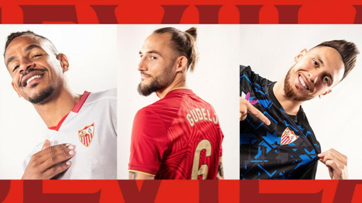 Las camisetas oficiales del Sevilla para la temporada 2023/2024.