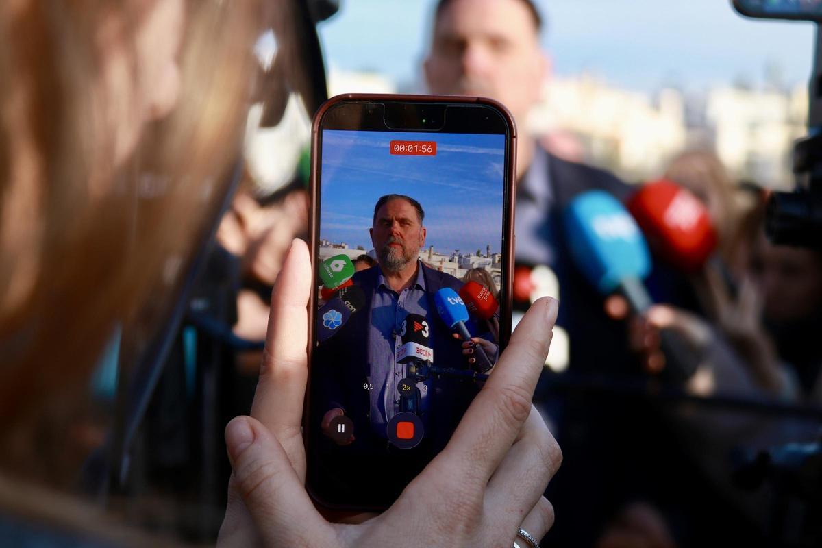 El líder de ERC, Oriol Junqueras, este miércoles en la reunión del grupo parlamentario de ERC en Sitges.