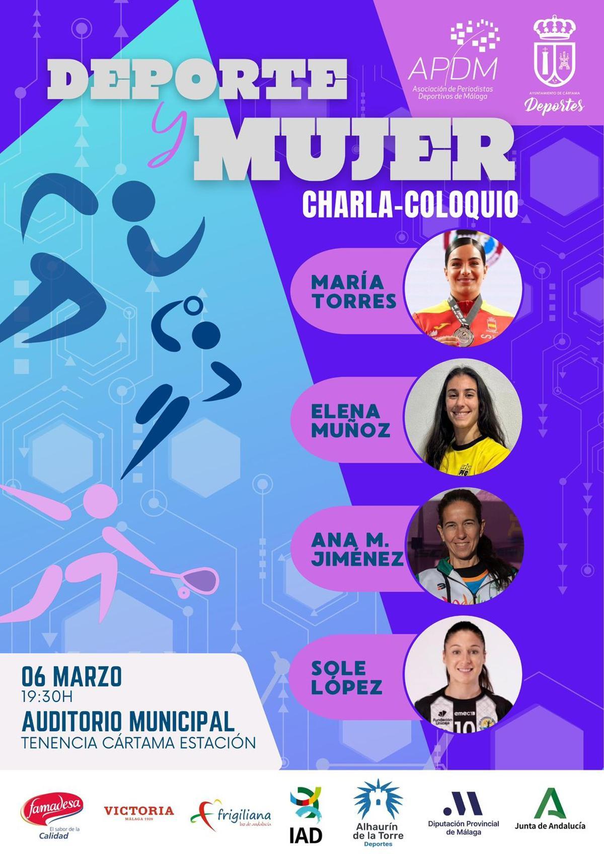 Cartel de presentación de la charla-coloquio por el día de la mujer en Cártama