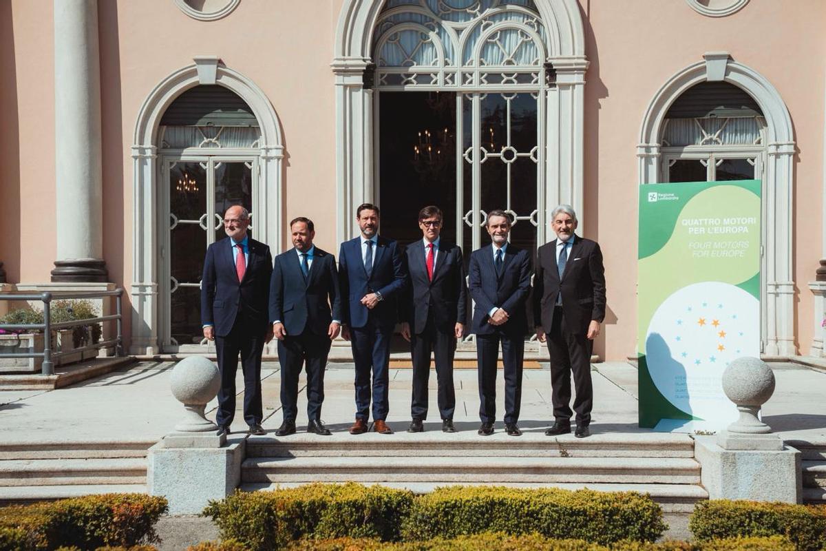 Salvador Illa, con los representantes de las otras tres regiones que forman parte de los Cuatro Motores para Europa