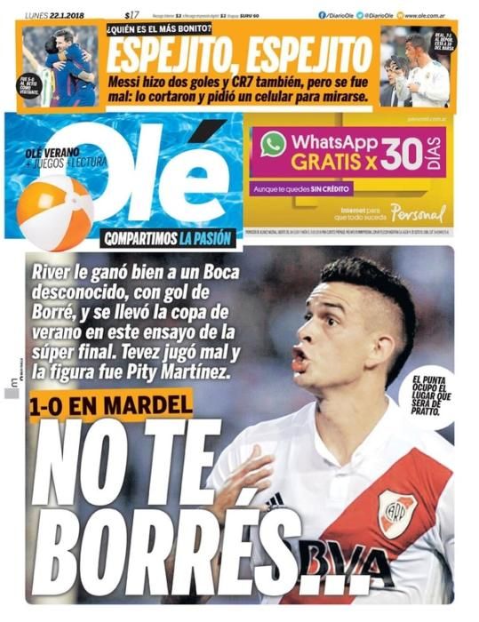 Portadas deportivas lunes 22 de enero de 2018