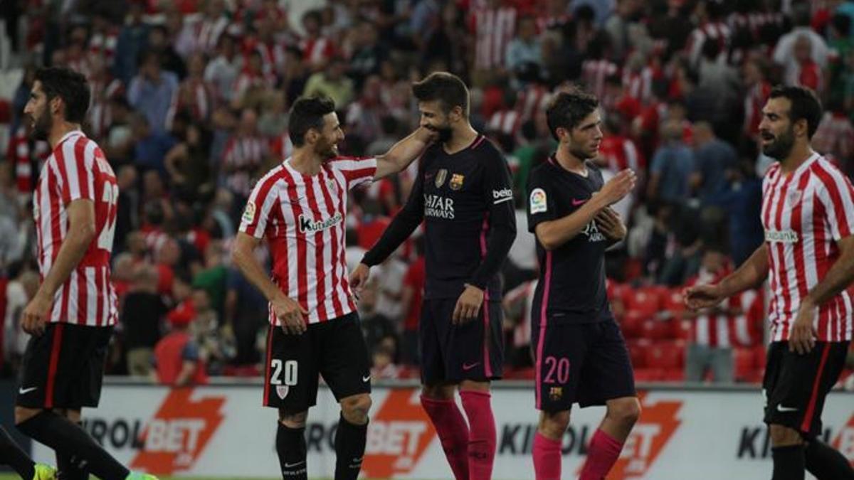 Piqué y Sergi Roberto aguantaron todo el partido en San Mamés