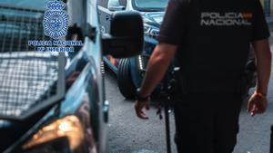 Archivo - Imagen de recurso de un agente de la Policía Nacional junto a dos vehículos policiales