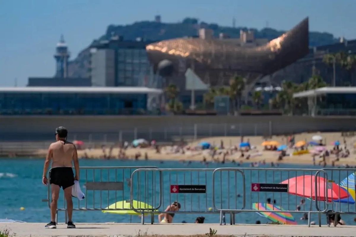 Playa de la Barceloneta durante la ola de calor de los primeros días de este mes.
